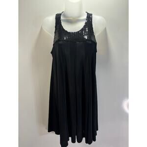 EQUUS LBD Sequin Bodice Racerback Swing Deep Pleat Babydoll Holiday Dress Sz S/M